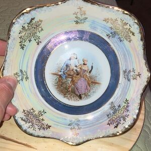 Vintage Blue & Gold FIGURAL Decorative Nut Bowl Made In Japan Lusterware 7”